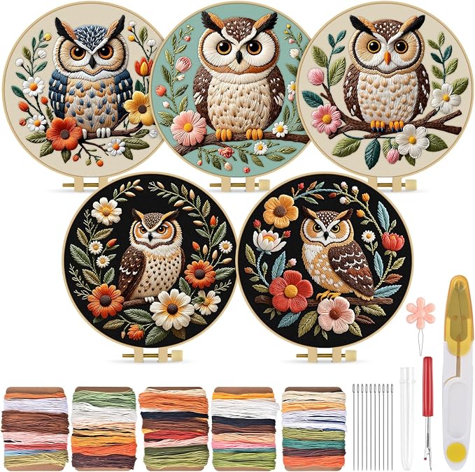 TINDTOP 5 Pack Embroidery Kit for Adult, Embroidery DIY Starter Kit, by TINDTOP