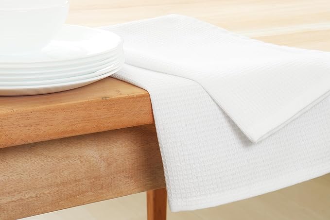 PurpleEssences Waffle Weave Kitchen Towel, 100% Cotton - 15 x 25 Inches, with Hanging Loop Ultra Soft Absorbent Quick Drying Dish Cloth, Tea and Hand Towels, 6 Pack - Fall Thanksgiving - White