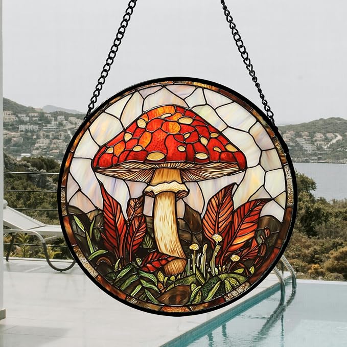 DASTOLL Stained Glass Window Hanging, Big Red Mushroom Suncatcher - Image 4