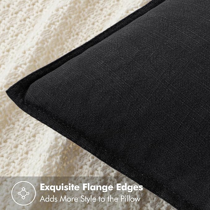 MIULEE Decorative Linen Euro Sham Pillow Covers 22x22 Inch Black Boho Farmhouse - Image 2