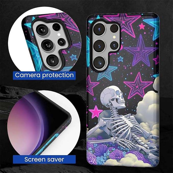 for Samsung Galaxy S25 Ultra Case, Skull Star Collage Pattern Glossy 2 in 1 - Image 6