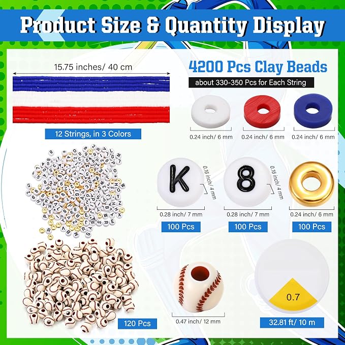 Ferreve 4200 Pcs Baseball 12 Strands Clay Beads Bracelet Making Kit, 100 Letter - Image 2