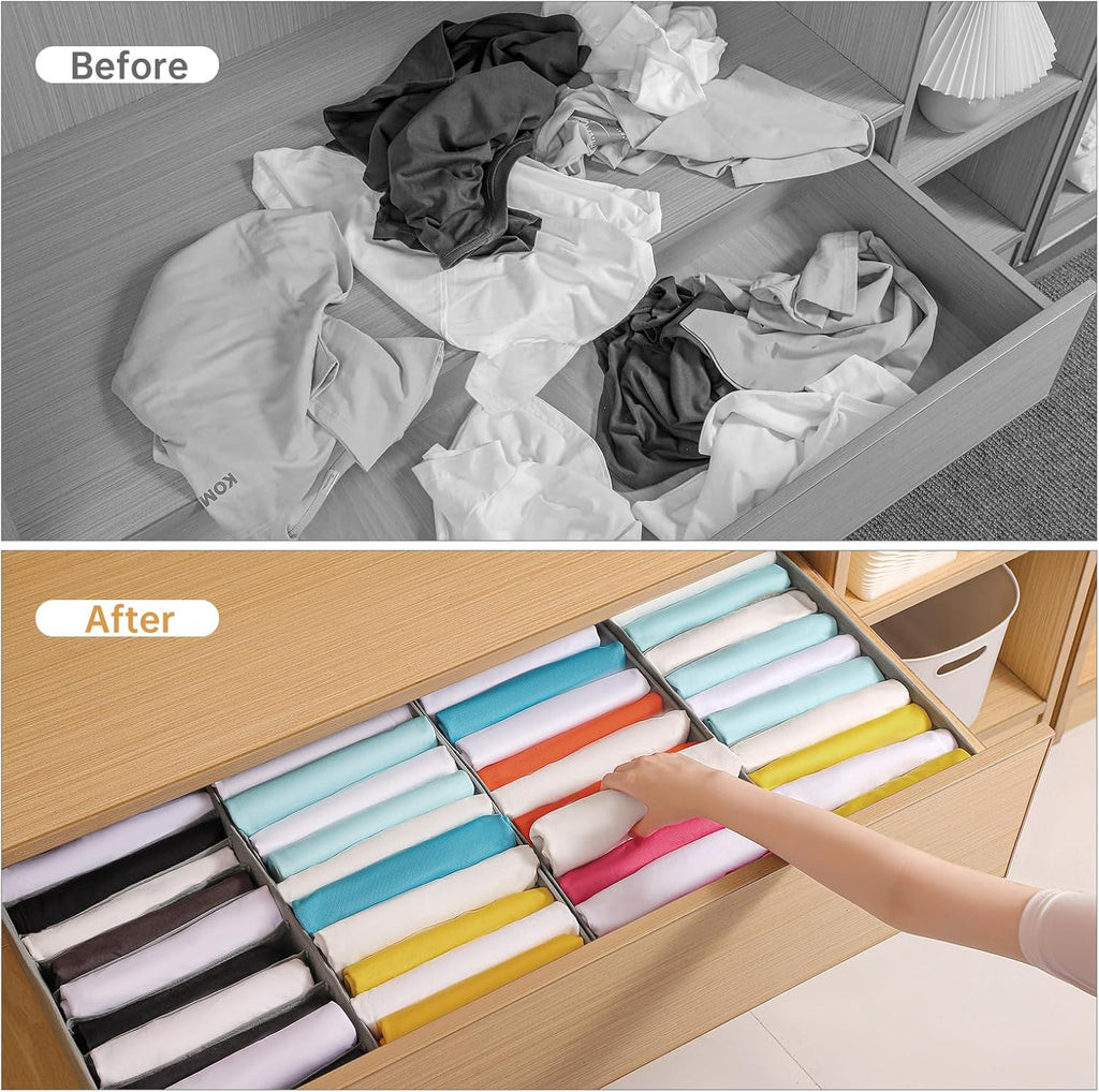 4 Packs T-shirt Drawer Organizers for Clothing,10 Grids Compartment Wardrobe Storage Box, Clothes Organizer for Folded Clothes, T-shirt, Legging-15.75''x9.06''x5.91''