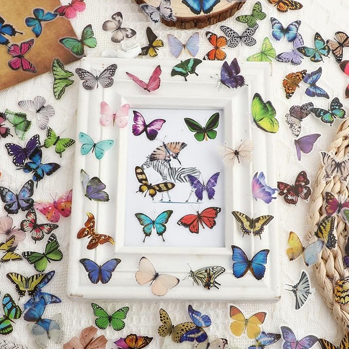 COMNICO 240PCS Butterfly Stickers, PET Waterproof Transparent Colorful Resin - Image 5