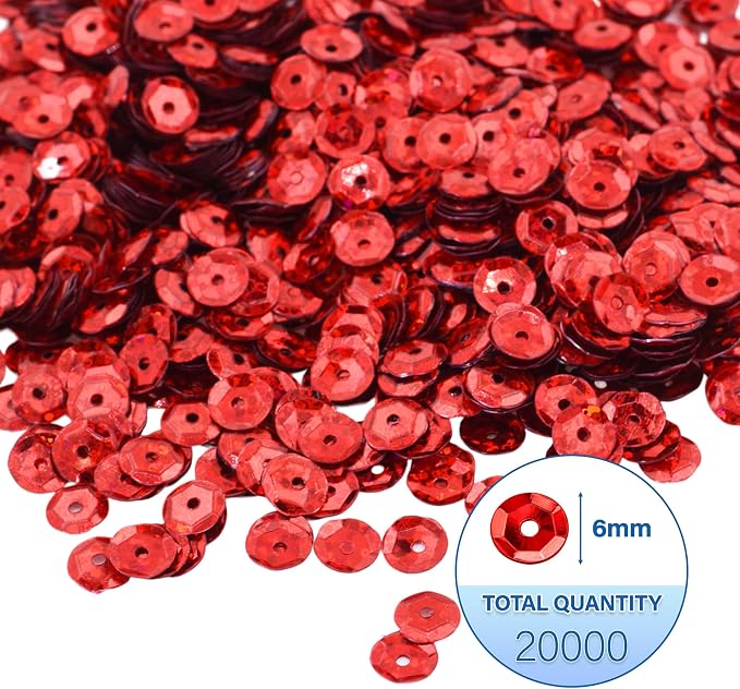 Mandala Crafts 6mm Cup Round Holographic Red Sequins - Image 3
