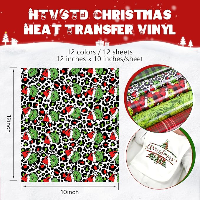 HTVSTD Christmas HTV Heat Transfer Vinyl 18 Sheets 12×10in Iron on Vinyl | - Image 2