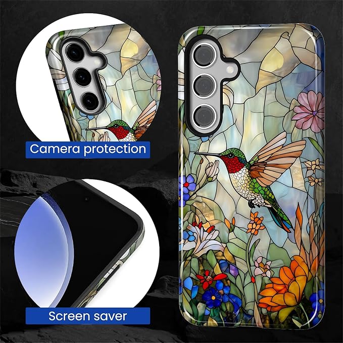 for Samsung Galaxy S23 FE Case, Hummingbird Wildflower Stained Glass Pattern - Image 6
