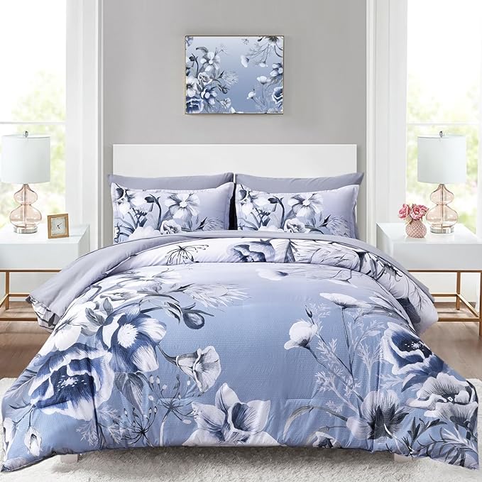 Luxudecor Floral Comforter Set King Size 7 Piece, Elegant Gradient Floral by Luxudecor