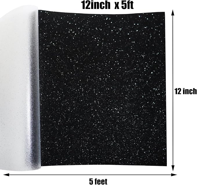 Glitter Heat Transfer Vinyl 12" x 5ft Black Glitter Iron on Vinyl - Image 5