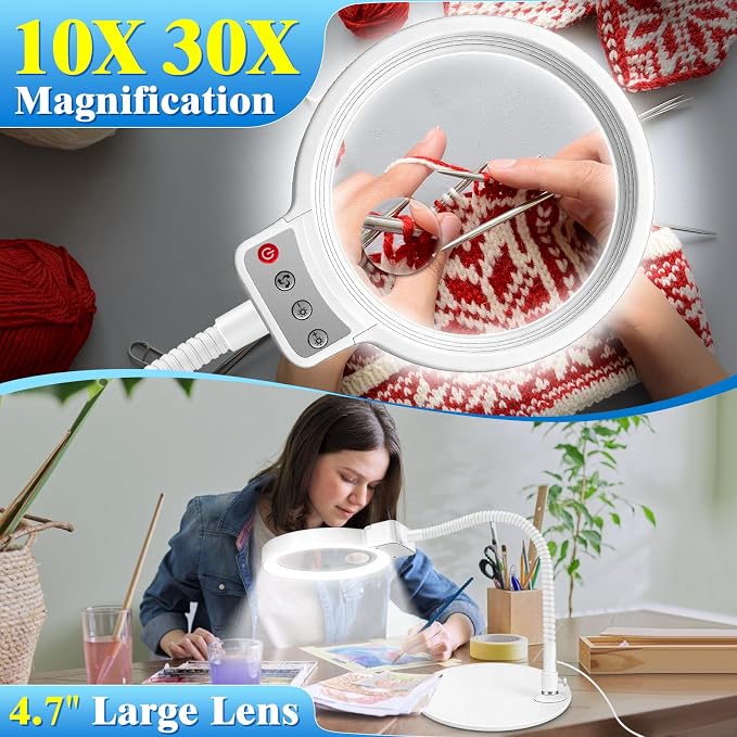 10X 30X Magnifying Glass with Light and Stand, 72 LED 3 Color Modes Stepless - Image 2