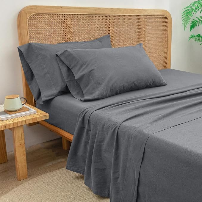 BESTOUCH Flat Sheet Only 100% Washed Cotton Linen Feel Wrinkle-Free, - Image 4