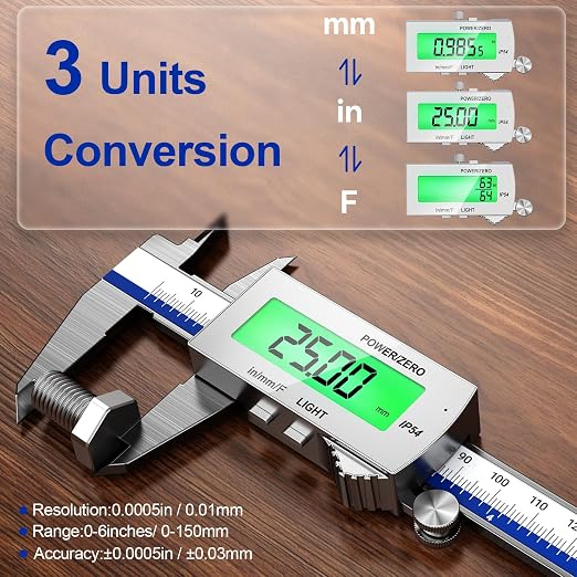 Preciva Backlight Digital Caliper, 6 Inch Rechargeable Electronic Micrometer - Image 4