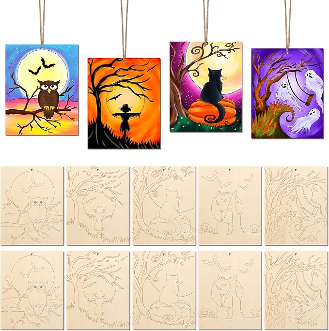 COCHIE 10PCS Large Halloween Unfinished Wood Crafts to Paint by COCHIE