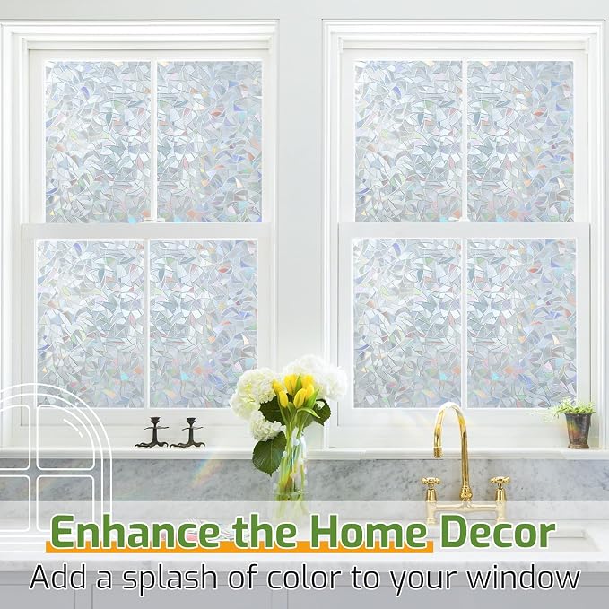 LUTE Rainbow Window Privacy Film, Stained Cling, 35.4" x 78.7" | 3D Decorative - Image 9