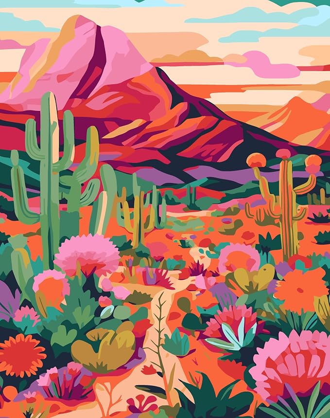 Meothan Paint by Numbers Kit for Adults Beginner 16x20 inch | Cactus Flowers by MeothanDiamondPainting