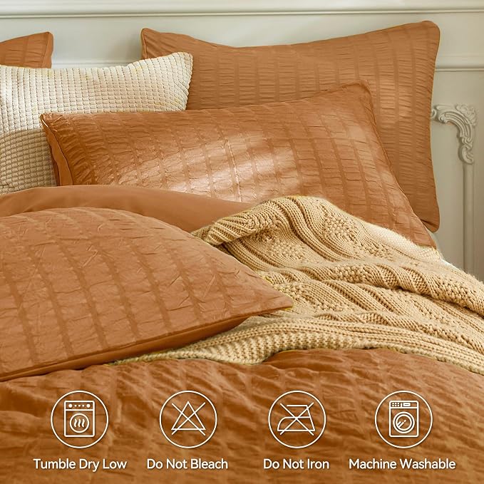JELLYMONI Burnt Orange Duvet Cover King Size, Soft Breathable Seersucker Duvet - Image 4