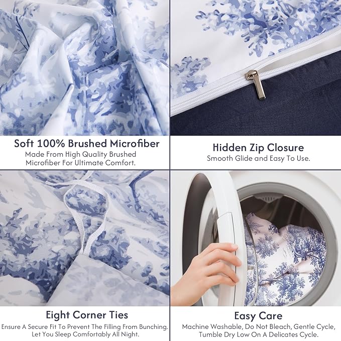 LONAVA King Botaincal 3 Pcs Duvet Cover Set, Breathable Soft Microfiber Navy - Image 7