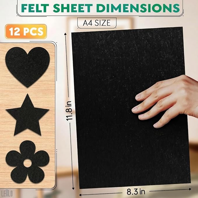 LEGLO Black Felt Sheets 12 Pcs, Sticky-Back A4 Craft Fabric, 8.3 x 11.8 in | - Image 2