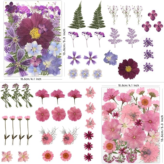 LUXEEASE 100P Pink Purple Blue Dried Pressed Flowers | Soft romantic shades - Image 3