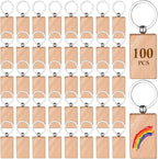 Wood Key Chain Bulk 100 Pcs Rectangle Wooden Blank Tags | Unfinished Wood Blanks by Voittozege
