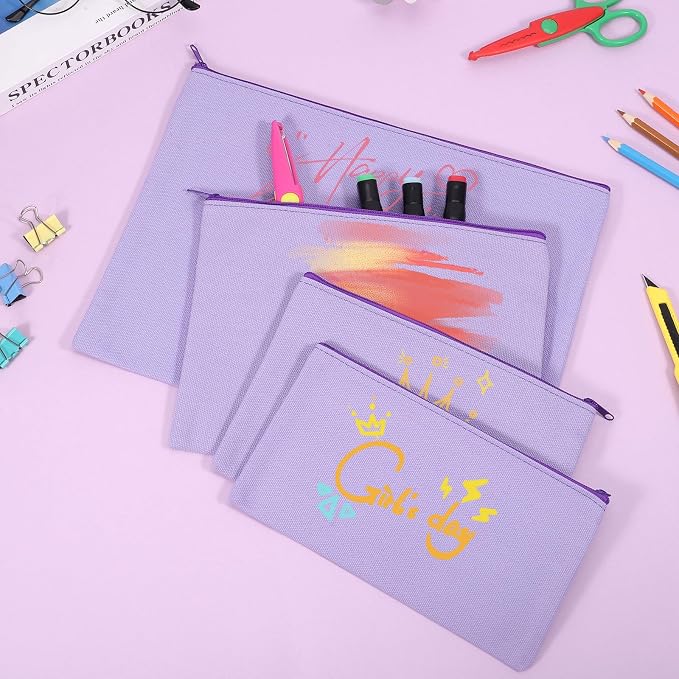 12 Pieces Cotton Canvas Makeup Bag, Blank DIY Craft Bag - Image 2