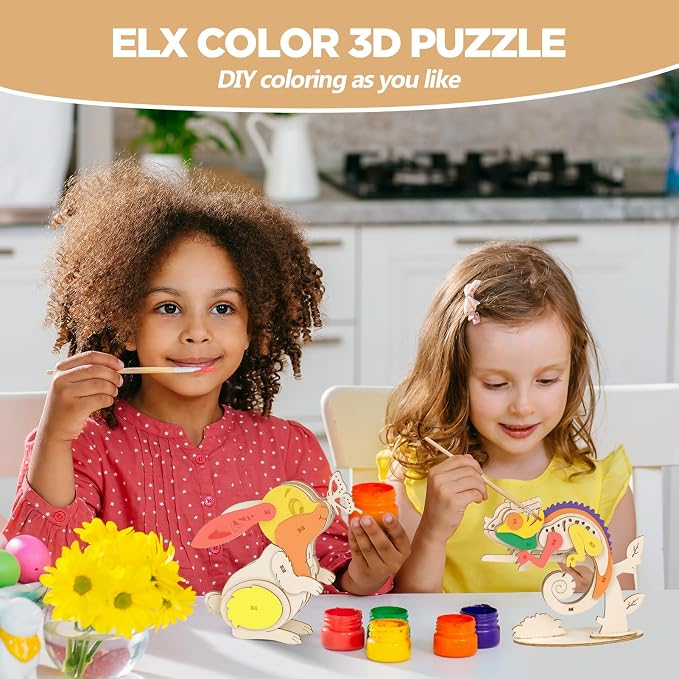 ELX 3D Wooden Animal Puzzles for Kids 6+, 4 Piece Set Animal Models, Wood - Image 6