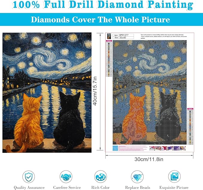 RYMILIE Cat Diamond Art Kits for Adults-Starry Night Diamond Painting Kits for - Image 5