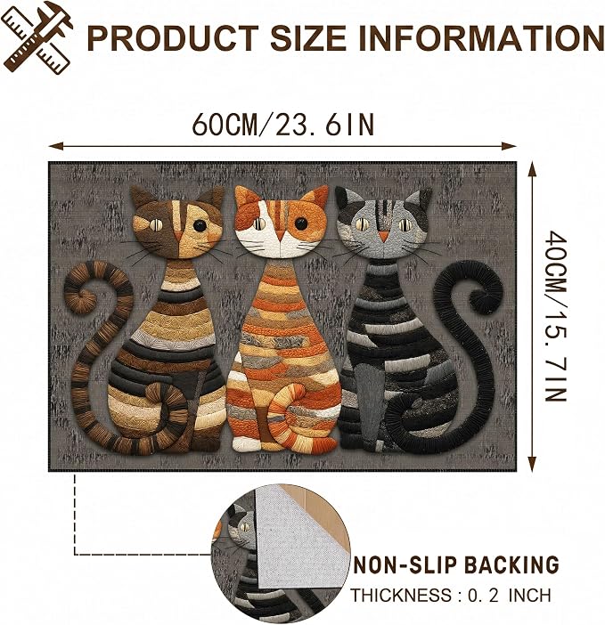 Cute Cat Faux Cashmere Non-Slip Rug 15.7x23.6 Inches, Washable Low Pile - Image 2