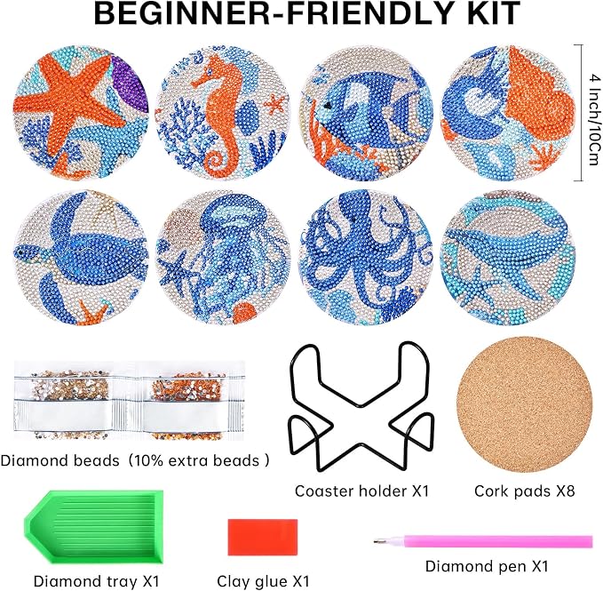 Ocean Animals Diamond Art Painting Coasters Kit - Image 2