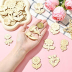 100 pcs Mixed Styles Cute Flower Theme Unfinished Wooden Cutout Charms - Image 4