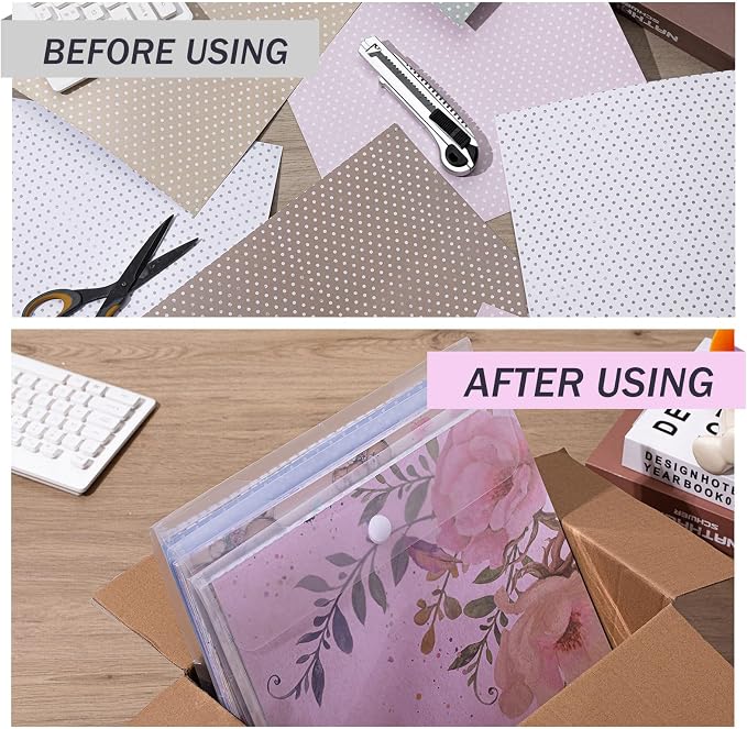 Henoyso 12 Pcs 12 x 12 Scrapbook Paper Storage Organizer Top Loading Plastic - Image 4