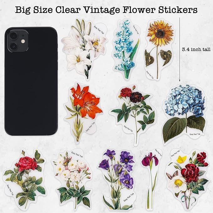 Knaid 100 Pieces Vintage Flower Stickers Set - Image 2