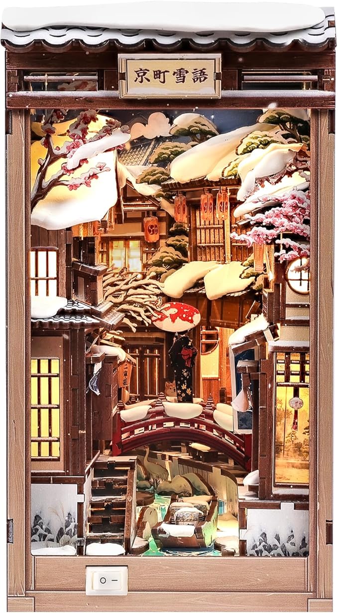 Fsolis Book Nook Kit for Adults – Japanese DIY 3D Wooden Puzzles | Japan Winter by FsolisDIYDollhouse