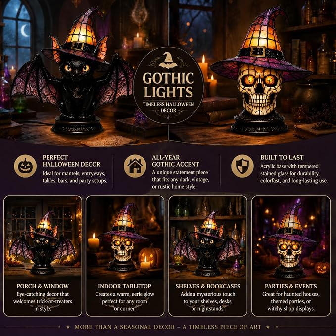 Resin Black Cat Witch Hat Table Lamp - Image 5