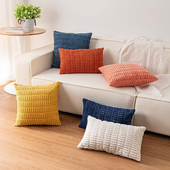 Aegero Pack of 2 Corduroy Decorative Throw Pillow Covers 24x24 Inch Soft - Image 6
