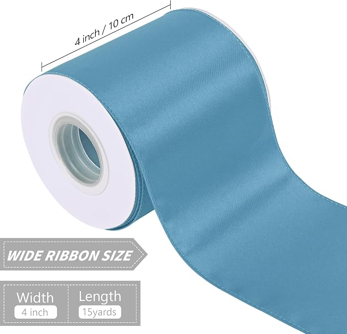 Dusty Blue 4 Inch 15 Yards Satin Wired Ribbon Easter Ribbons - Image 2