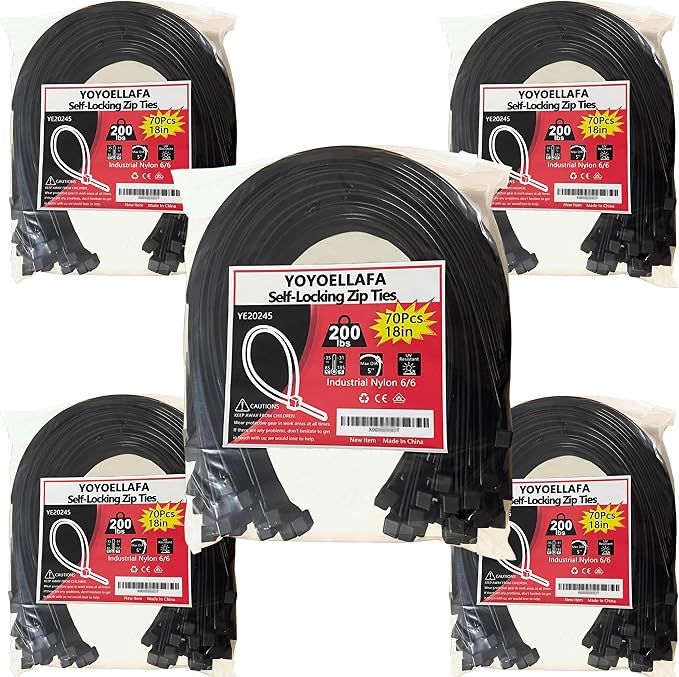 200lb Zip Ties Heavy Duty 18 Inch 350pcs, Large Black Cable Tie, Thick Heat by ProfessionalinZipTies