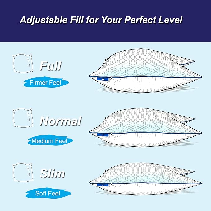 Cooling Pillow Queen Size, Shredded Memory Foam Adjustable Loft, Slow Rebound - Image 4