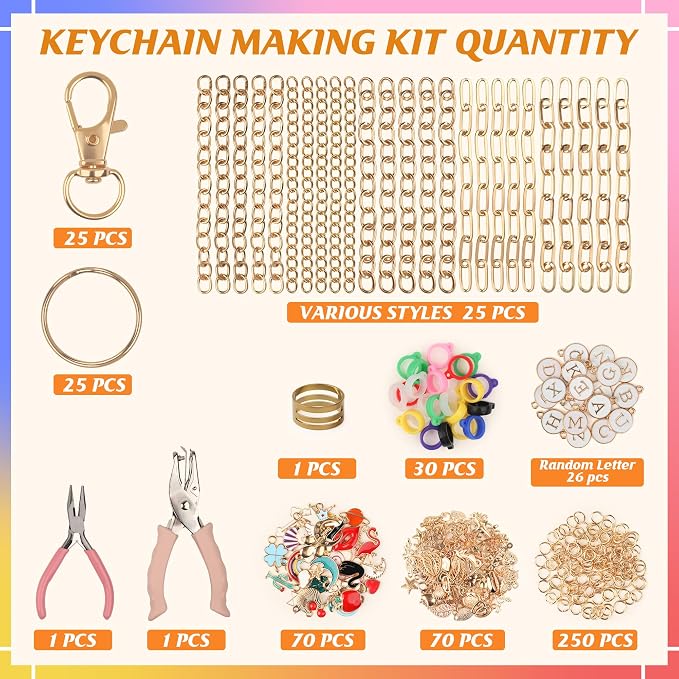 Starry 524 Pcs Keychain Making Kit, Including 25 Extender Chain 25 Keychain - Image 2