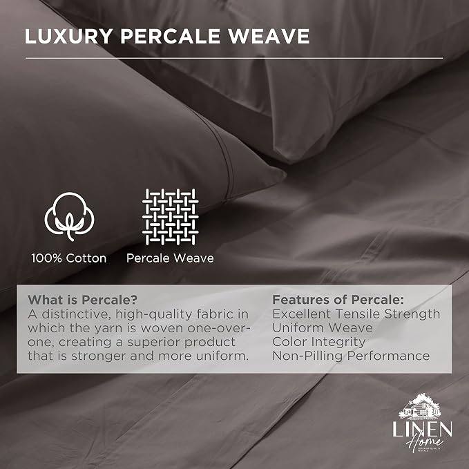 Linen Home 100% Cotton Percale Weave Fitted Sheet, King Size, 1 Deep Pocket - Image 2