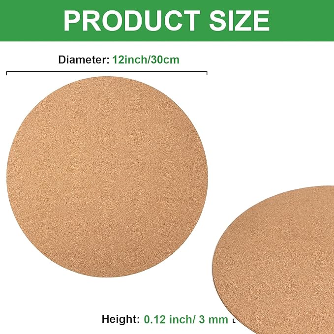 Boao 2 Pcs 12 Inch Large Cork Plant Coaster Round Cork Mat Trivet Absorbent - Image 5