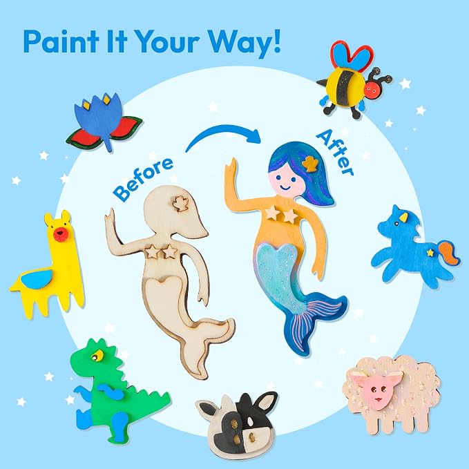 JOYIN 12 Wooden Magnet Creativity Arts & Crafts Painting Kit - Image 4
