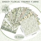 Tudomro 16 Pcs 10'' x 10'' Sage Green Quilting Fabric Square Greenery Floral - Image 2