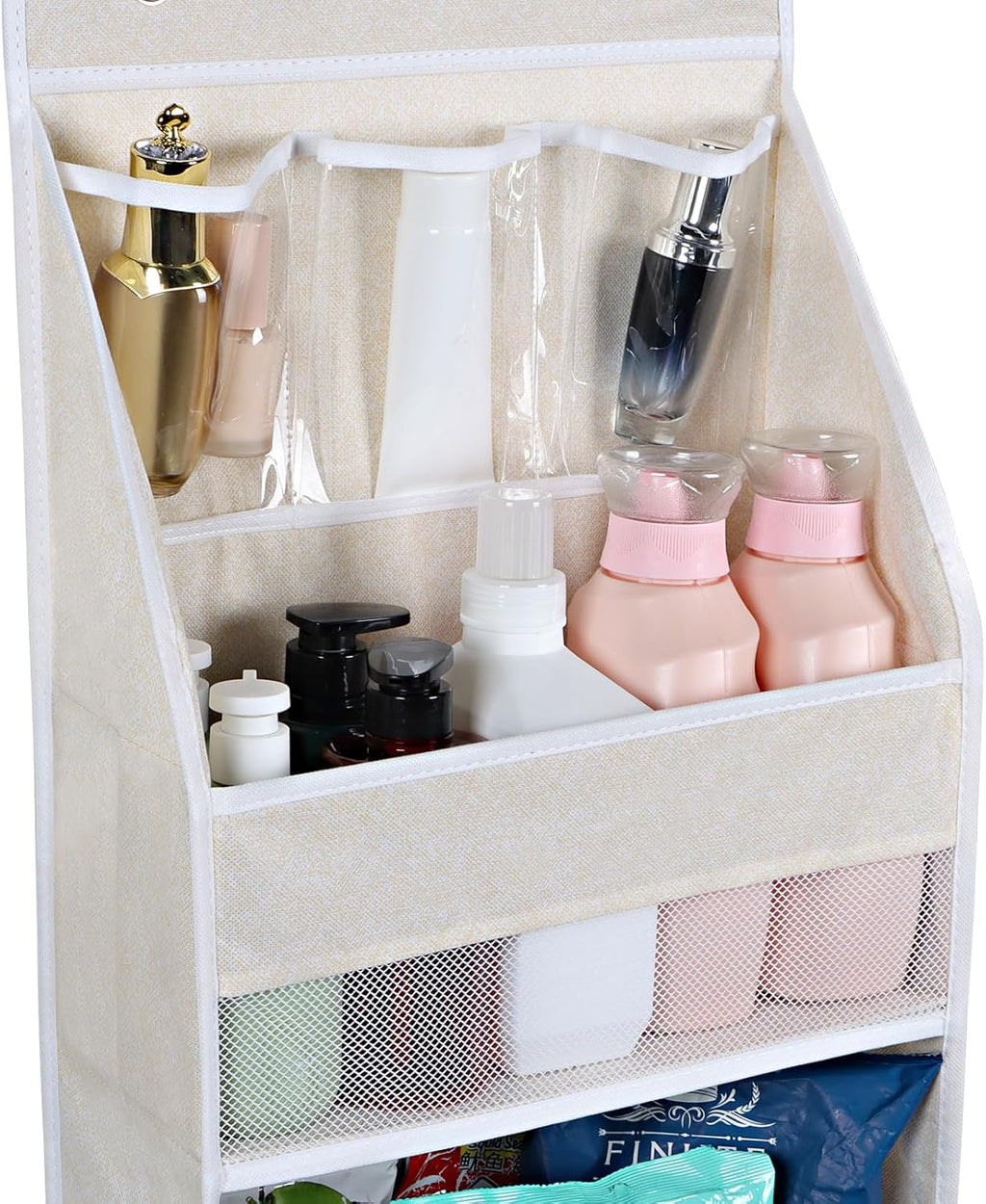 Univivi 6-Shelf Over Door Hanging Organizer Fabric Baby Door Storage with 5 Large Pockets and 3 Small PVC Pockets Wall Mount Hanging Storage Organizers for Baby Essential (Beige)