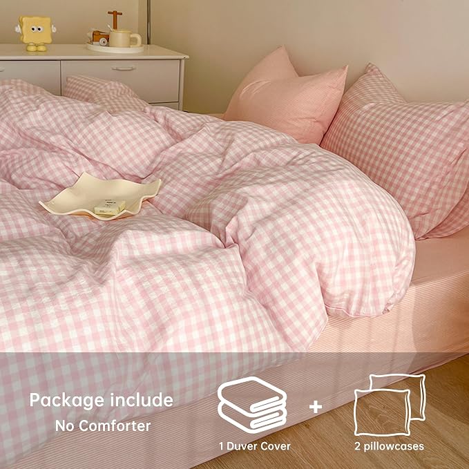 BOLINLIVING Gingham Duvet Cover Full Size, Microfiber Bedding Set - Image 4