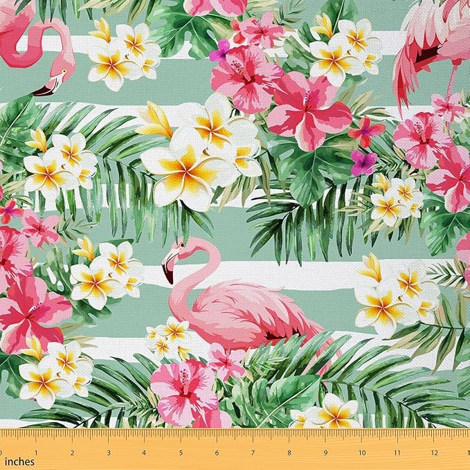 Feelyou Flamingo Upholstery Fabric by The Yard, Tropical Hawaiian Floral by Feelyou