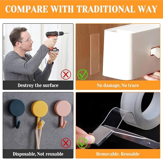 Double Sided Tape Heavy Duty for Wall Decor No Damage to Paint, Nano Two Sided - Image 6