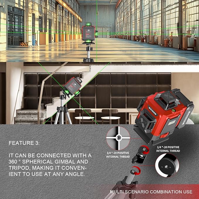 WEIDDW Laser Level 360° Green Cross Line Self Leveling Laser Measuring Tool - Image 4