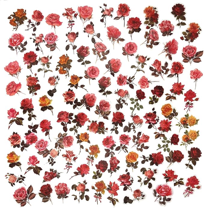 100Pcs Small Rose Stickers Vintage - Image 2