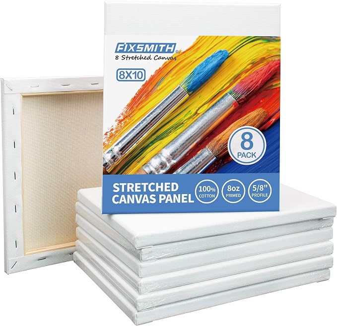 FIXSMITH Stretched Canvas for Painting- 8x10 Inch, Bulk Pack of 8, 100% Cotton by FIXSMITH